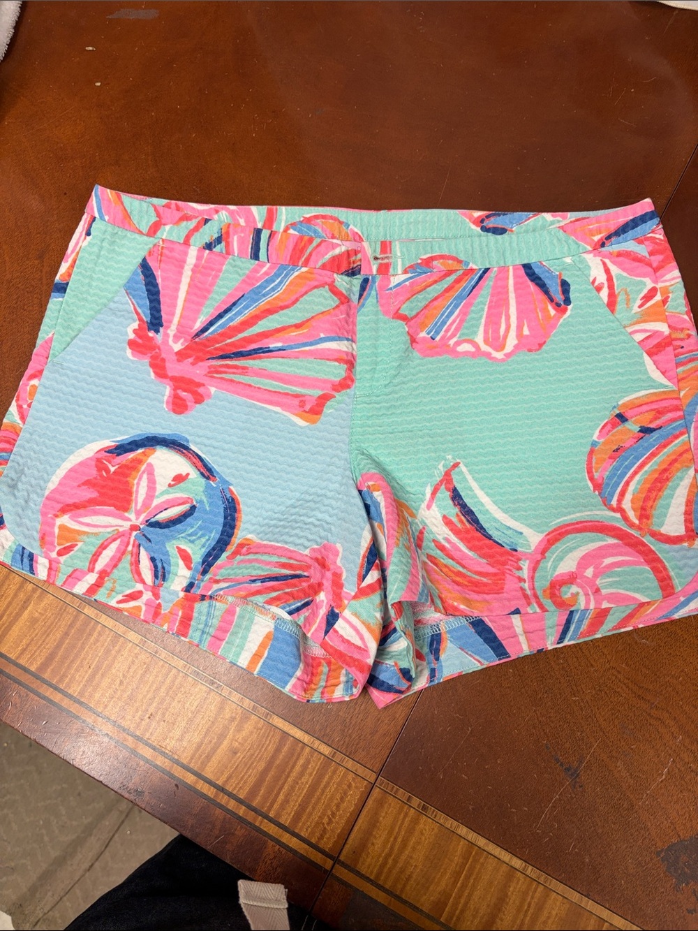 Lilly Pulitzer Blue/Green Pink Coral Shell and Sand dollar High-Waist shorts